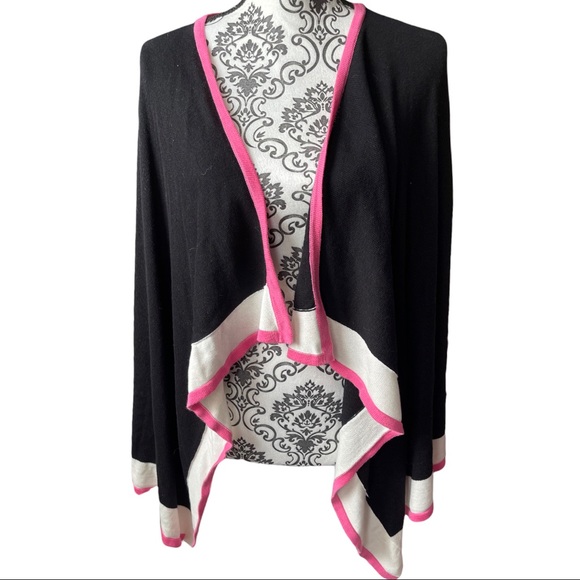 Charter Club - Black, pink, and white sweater cardigan with beautiful drape, 1X - Picture 1 of 8